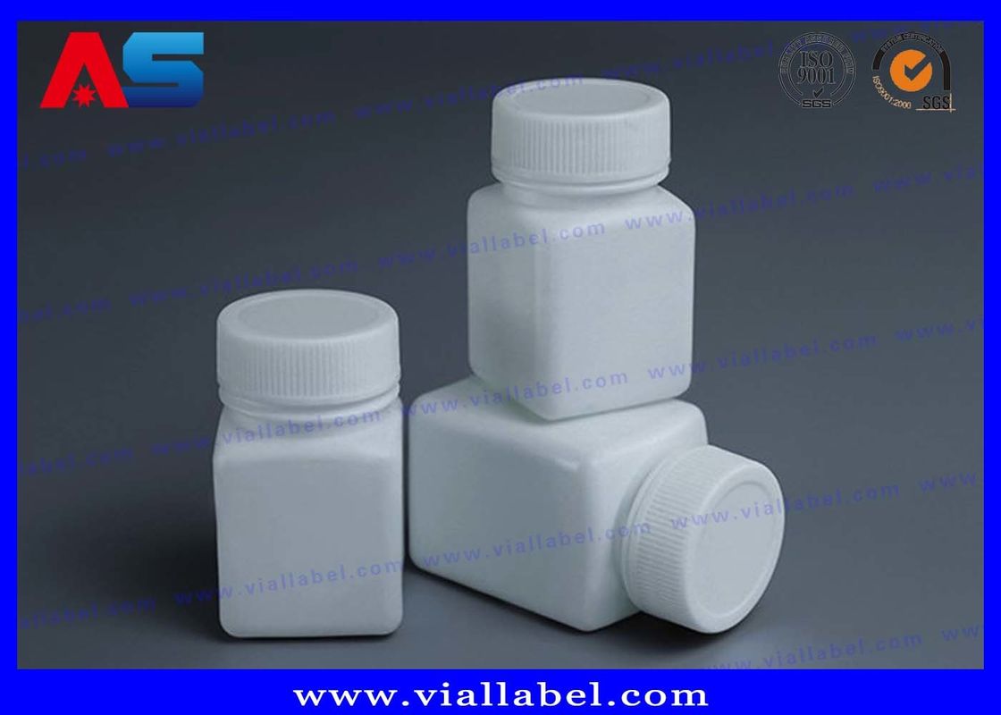 Garrafas de comprimido 50ml plásticas brancas da farmácia com forma quadrada do tampão de parafuso