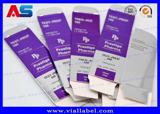 Caixas de embalagem de frascos de 10 ml personalizadas com impressão em folha de prata metálica para embalagem farmacêutica