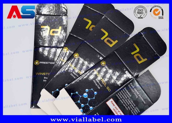 Caixa de papel de comprimidos em folha de ouro brilhante Pré- impresso personalizado preto Óleos para injecção Caixas de frasco para frascos de 10 ml