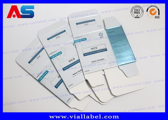 Caixas personalizadas de frascos de HCG gravados a laser (57x57x25mm) com inserção de bolhas de PVC. MOQ 500. Preço direto da fábrica.