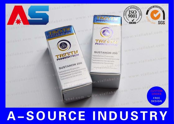 Garrafa de vidro gravada metálica da caixa de papel 10ml de caixa de armazenamento do tubo de ensaio da folha azul com projeto de Pharmatech da trindade